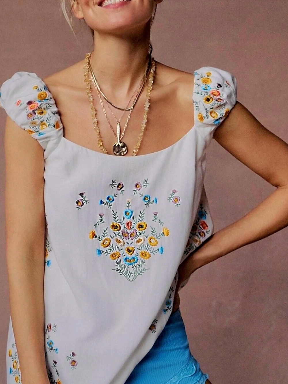 Free People White Mini Dress with Multicolor Floral Embroidery - Picture 6 of 12